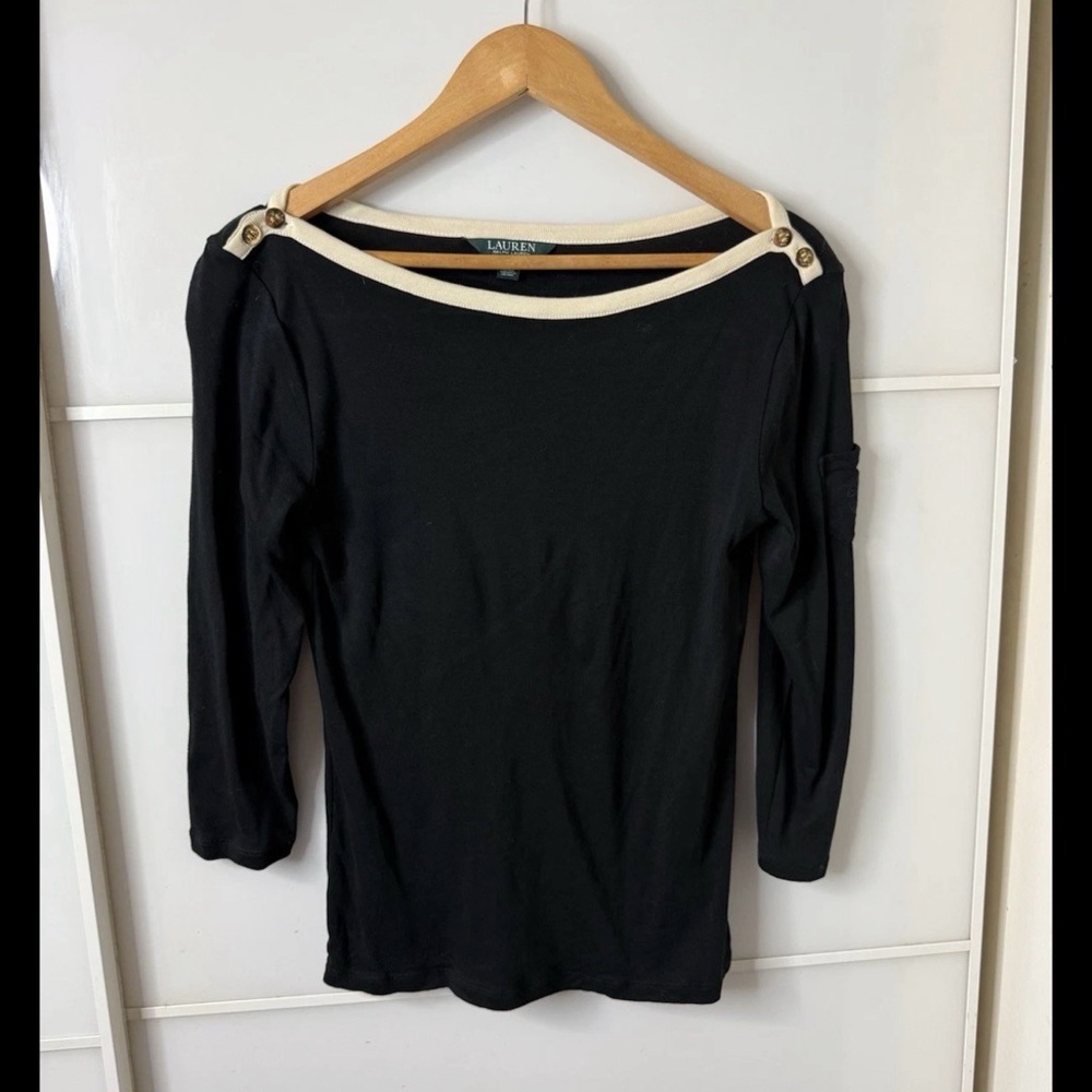 Polo Ralph Lauren Black Top with Cream Trim